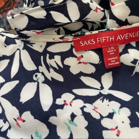 SAKS FIFTH AVENUE Blue White Floral Long Sleeve Romper Large EUC Spring Summer - Picture 3 of 5